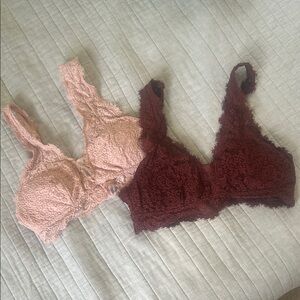 Aerie Lace Bralette Set in Pink and Burgundy